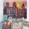 Designart - Street Scene In Old Town With Colorful Buildings - Mid-Century Modern Print on Natural Pine Wood